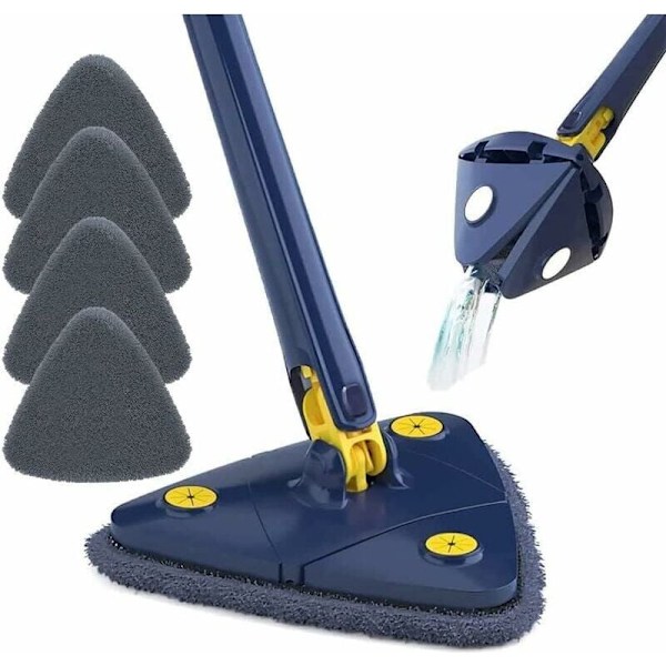 Dammtorkare och tvätt roterande rengöring justerbar 360 ​​° & med 5 trasor, mikrofiber med automatisk kompressionsfunktion vatten för tak och