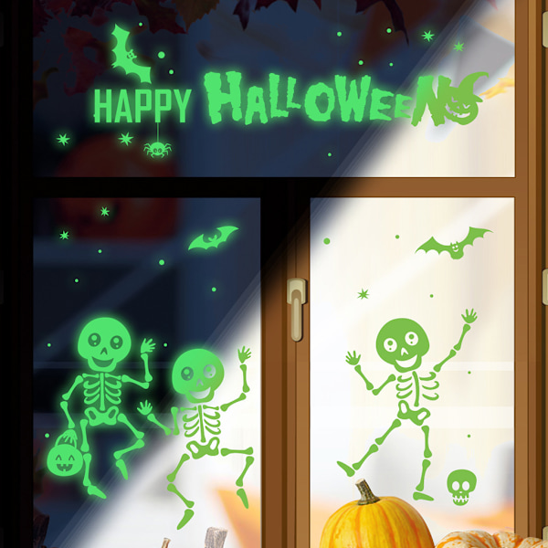 Halloween Glow-in-the-Dark Vægklistermærke Glow-in-the-Dark Kranie Vindueklistermærke