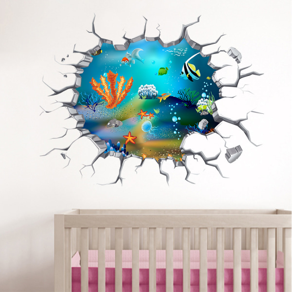 3D DIY väggklistermärke väggmålning 3D trasig vägg planet sovrum vardagsrum barnrum väggklistermärke dekorativ målning under havet
