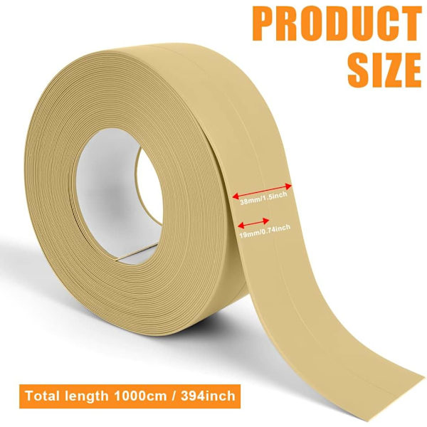Badrumsfogmassa, 10m*38mm Självhäftande Tätningsremsa, Självhäftande PVC Tätningstejp för Badkar, Badrum, Kök, Anti-Mögel, Fogmassa (Gul)