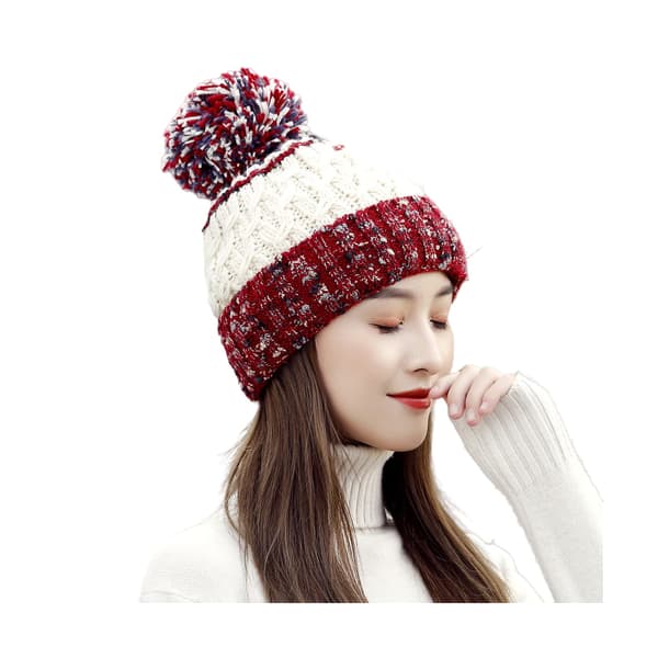 Dam vintermössa, Pom beanie, vintermössa, dam lös beanie, varm stickad stretch beanie