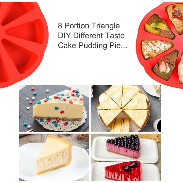 Trekantet pizzaskive kage bageforme 8 hulrum silikoneform non-stick silikone kageform kageform rød Mo muffinform