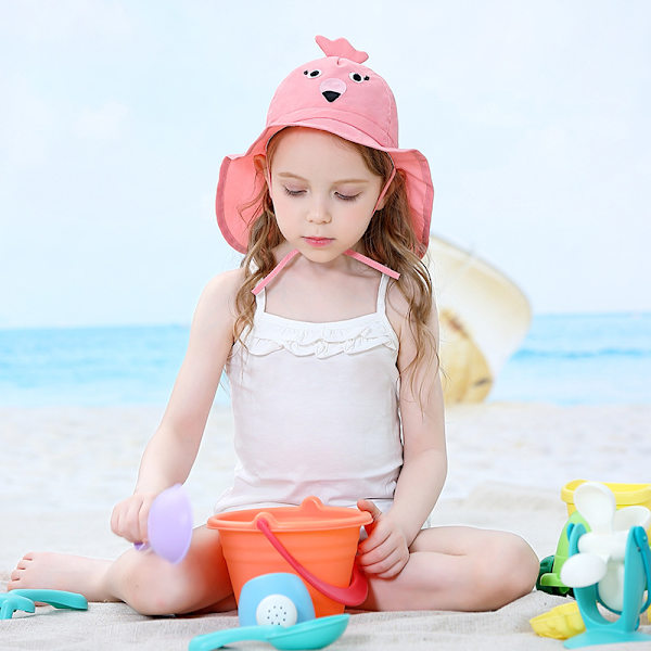 XL-UPF50+ Flamingo-hatt for baby og småbarn justerbar - dekker barnas hode og nakke hele dagen