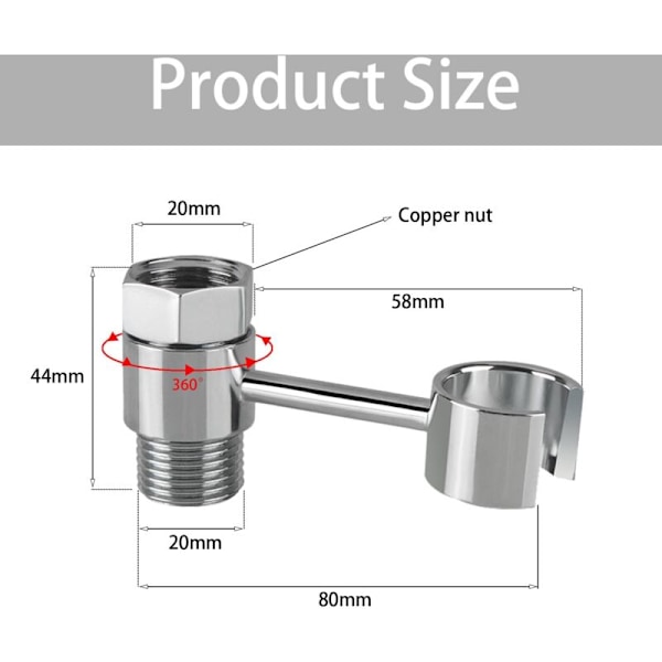 360° Duschhållare Utan borrning - Justerbart duschfäste, Anslutning 20mm Universal Dörrskåra Handgjord Duschslang, Krom för Badrum