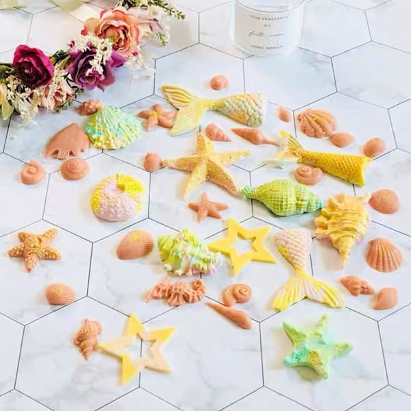 4 stk. Marine Tema Fondantform Tang Havfisk Krabbe Koraller Konkylie Havskaller Form DIY Håndlavede Bageværktøjer