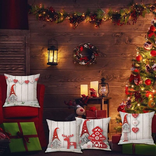 Sett med 4, 45x45cm Deco Noël Putetrekk Juledekorasjon, Sofa, Rom, Vinterferiegave