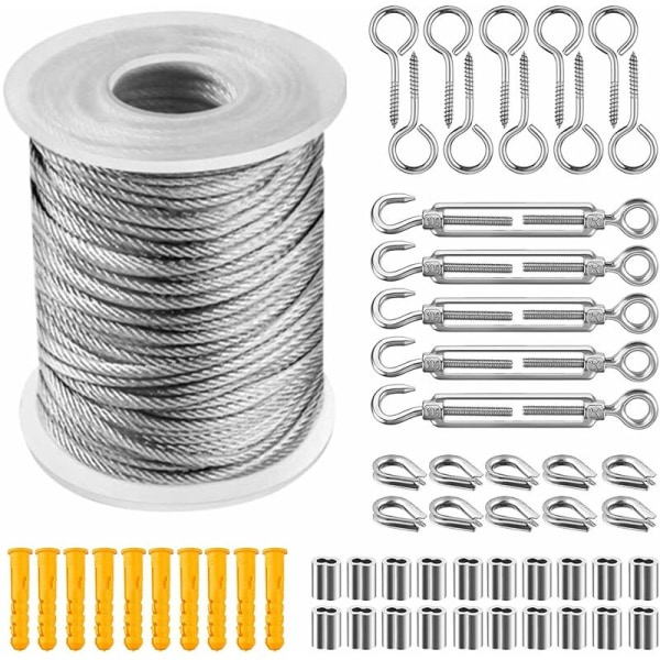 Rustfrit stål reb hængende sæt, nylonbelagt rustfrit stål kabel, PVC stål kabel spænder, til telt reb, tøjline, udendørs lysekrone, gar