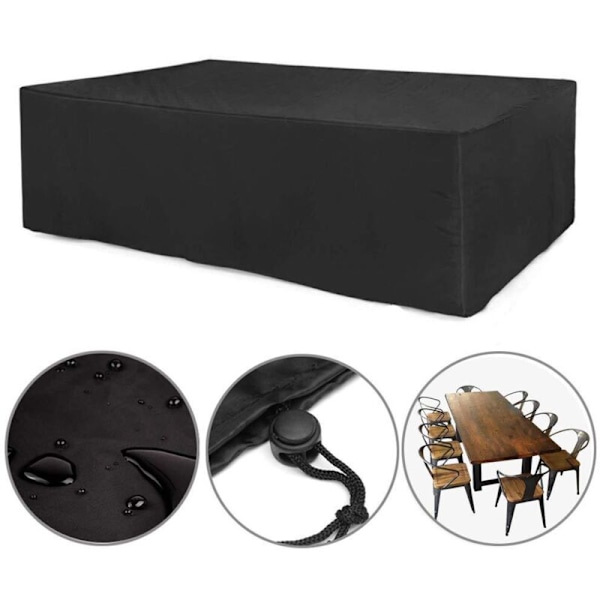 240 x 140 x 90 cm Utebordsöverdrag, rektangulärt, svart, vattentätt verandaöverdrag, utomhusmiddag, dammskydd, skrivbordsöverdrag, möbelskydd för trädgård, utomhus