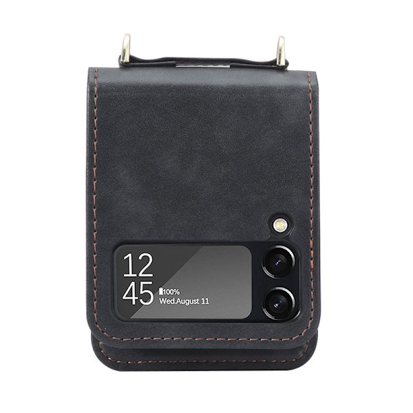 Kompatibel med Samsung Galaxy Z Flip 3 pung etui med kortholder rem PU læder crossbody flip cover kvinder sort