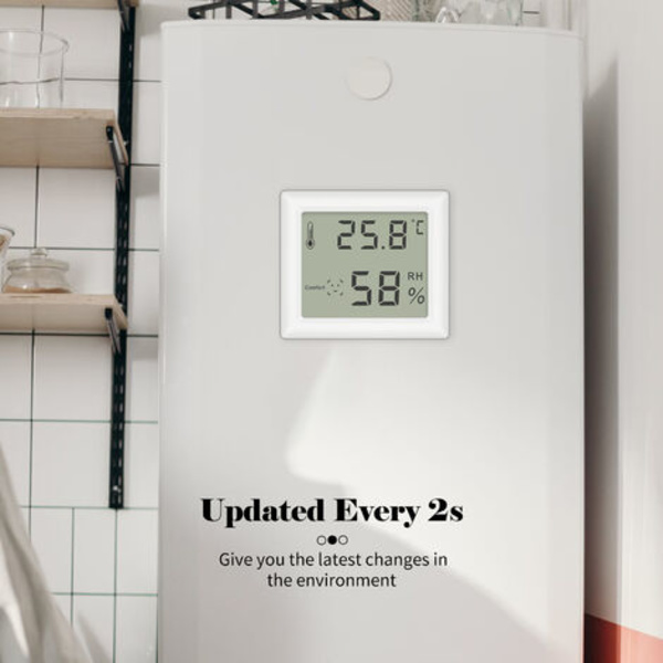 Indendørs hygrometer termometer stort skærmvægdisplay magnetiske elektroniske temperaturfugtighedsmålere med stativ til drivhus hjem, model: Hvid