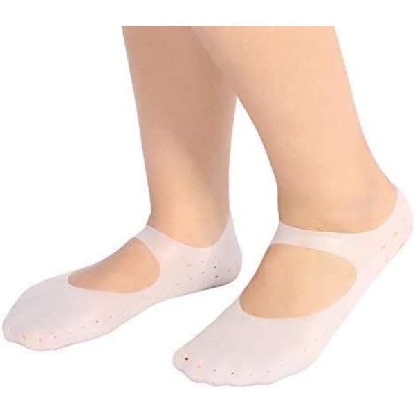 Fugtgivende silikonesok Anti-slip silikonestrømper Fugtgivende anti-revne fodstrømper til kvinder og mænd (L-hvid)