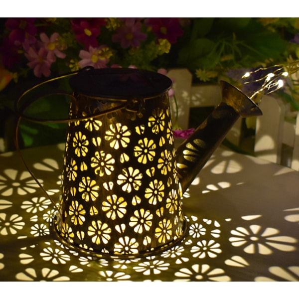 Dekorative lys solcelled havekedel og rindende vand bruserlampe, jern hul græsplæne landskab dekoration lampe (type A)
