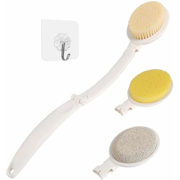 Set med 3-i-1 badborstar, hopfällbar duschborste med extra långt handtag, luffasvamp och ryggborsthår för att exfoliera eller borsta torr hud