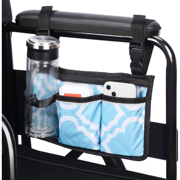 Kørestolsarmlænssidetaske, 6-lommers opbevaringstaske med reflekterende