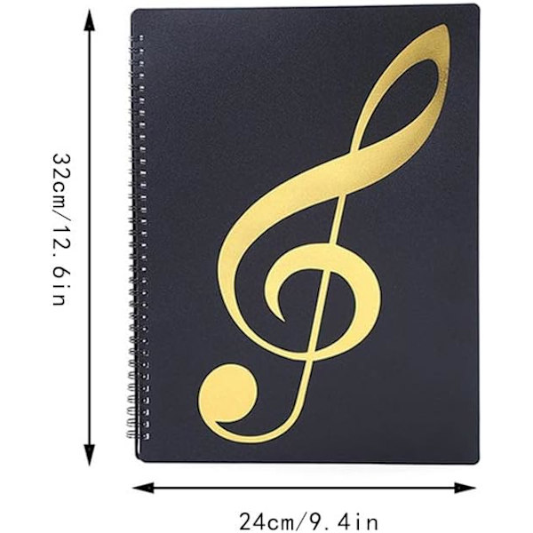 Nodeholder til 40 sider, A4-format, plast, foldbar, vandafvisende, med indvendig lomme til noder, til klaver, guitar og violin