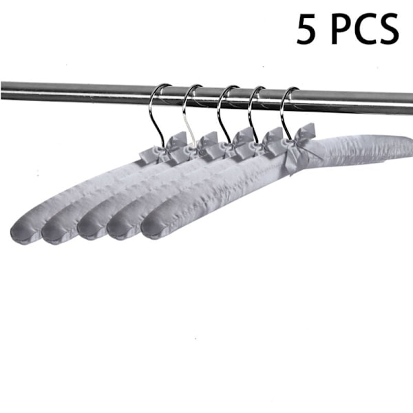 Set med 5 satin vadderade galgar, sektioner för tröja, bröllopsklänning, silkegalgar, mjukt tyg utan bula (grå)