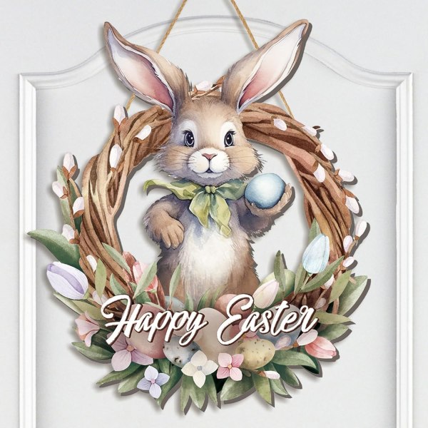 Påskekrans Hoveddør Bunny House skilt Trækanin påske skilt påske hængende hus skilt dekoration påske
