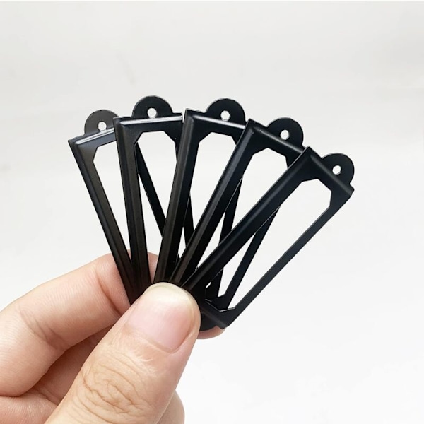 Set med 50 svarta metallskyltar för skrivbord, bibliotek, låda, skåp, kort, etiketthållare, metallram 60 mm x 17 mm