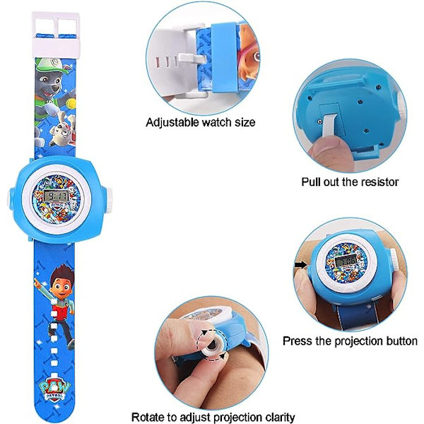 Barnklocka, Projektionsleksaker, Digital Armbandsur med Projektor, Barnleksak - 24 Projektionsmönster, Smartklocka med Digital Projektor för Pojkar och