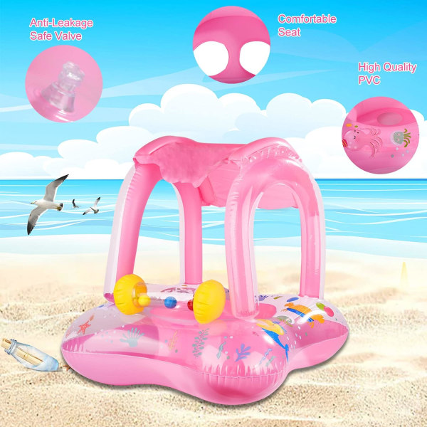 Child Swimming Ring, Kids Inflatable Pool Buoy, Floating Swim Ring with Sunshade, Baby Pool Seat for Kids Boys Girls