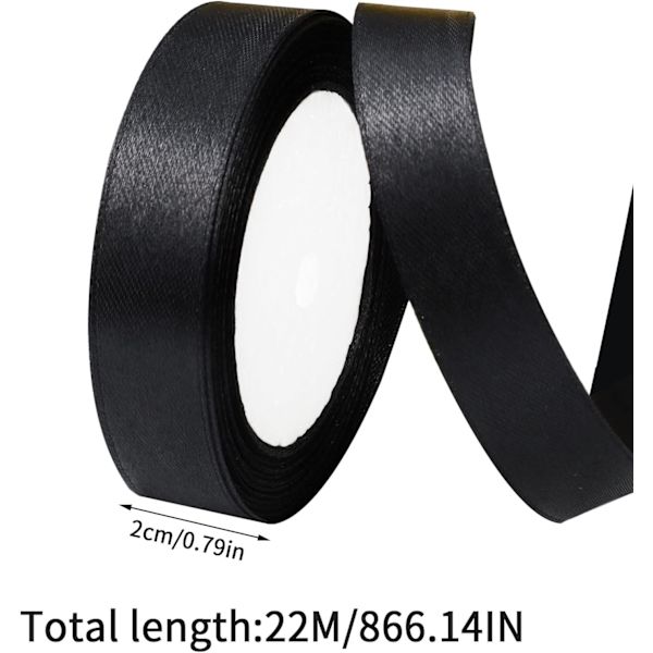 Svart Satängband, 20mm x 22m Bredd Satängband Dubbelsidig Tygband Presentband, Svart Satängband för Presentinslagning Födelsedagsfest Bröllop
