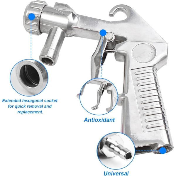 Tryckluftdriven sandblästringspistol med 4 munstycken (4,5 mm/5 mm/6 mm/7 mm) Kit med sandblästrar för sand