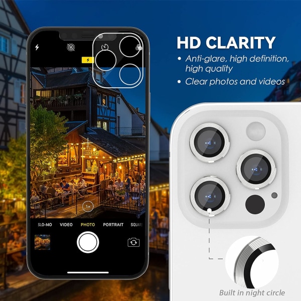 Sølv bakkamerabeskytter kompatibel med iPhone 13 Pro og iP