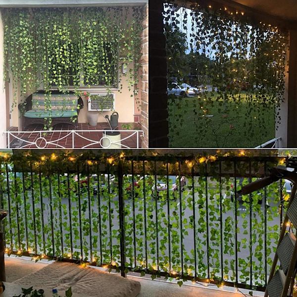 Kunstig Vedbend, 10M Blad Fe Lys, Kunstige Planter med 100 LED'er og Grønt Blad, LED Vinstok Streng Lys til Have, Gård, Hjem, Terrasse, Bryllup