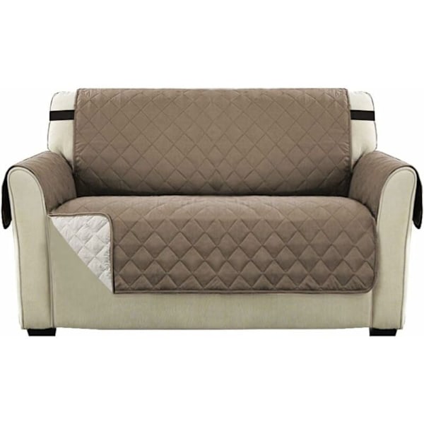 Vendbar dobbeltsidet betræk til quiltet sofa, Ekstra, Blød luksus, med vand med elastiske fastgørelsesstropper, (2-personers sofa, taupe)