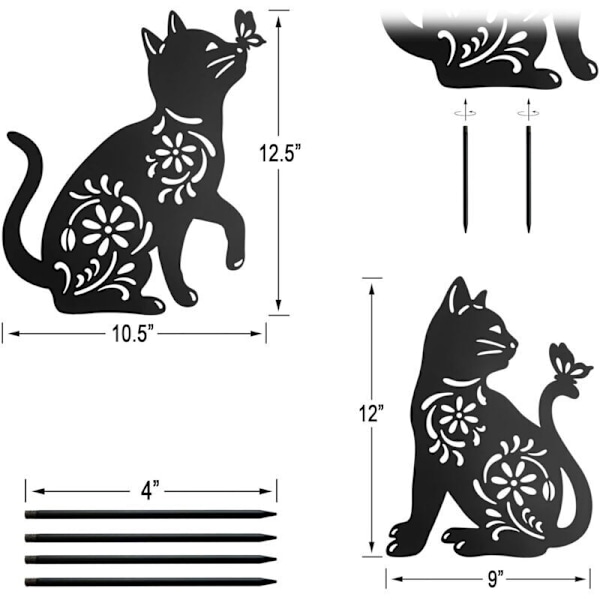 2 trädgårdsstatyer i metall med kattsiluett