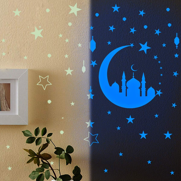 Glow in the Dark Stars för tak, Bright Blue Glow in the Dark Stars and Moon Wall Stickers Luminous Ceiling Stars Glow in the Dark Wall Decals Ce