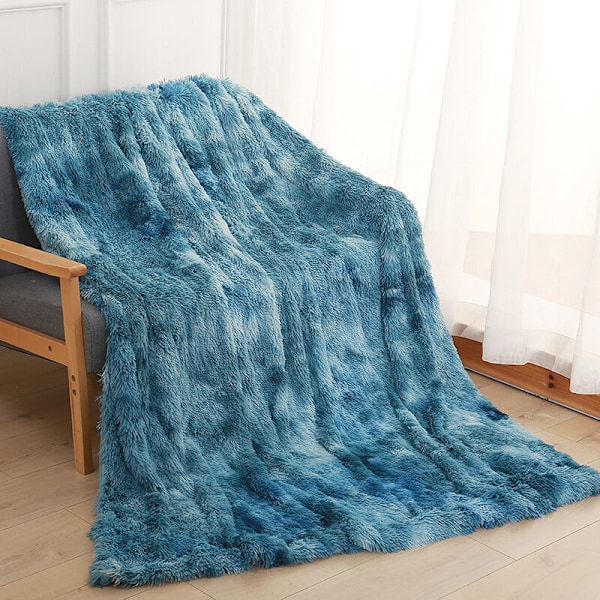 Filt, mjukt fuskpälsöverdrag, fleecepläd, sängöverkast, mjuk pläd, 160x200cm sofffilt blå