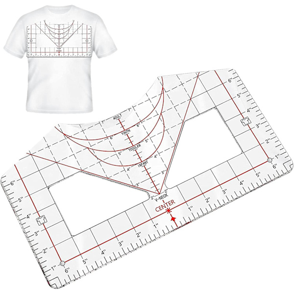 T-shirt-justeringsverktyg, klädskärningsverktyg, trycklinjal, skärlinjal för ritning, hantverk, syprojekt