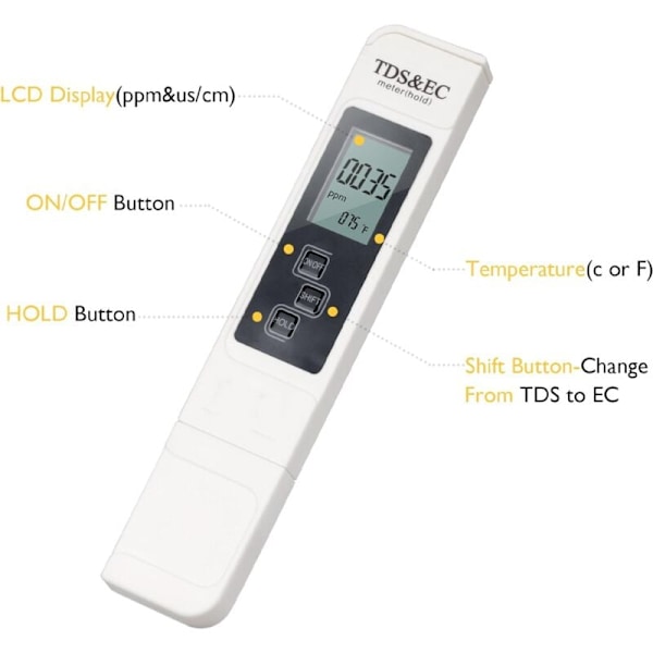 (Blå) Vandkvalitetsmåler TDS PH EC Temperatur 4 i 1 Digital tester sæt med LCD Test Pool skærm, Akvarium