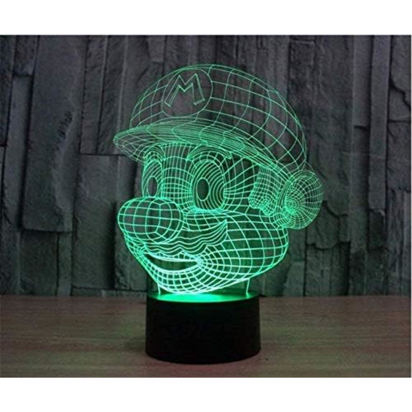 3D natlampe Touch switch skrivebordslampe (3D Mario natlampe), 7 farveskiftende lys, med akrylplade, ABS-base og USB-kabel