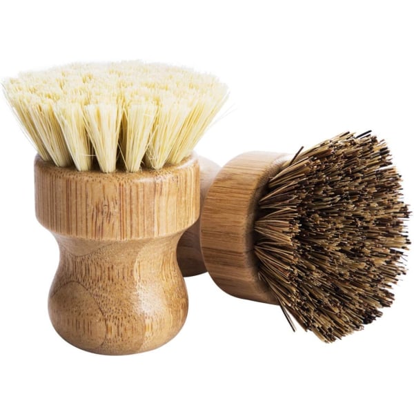 Bamboo Round 3 Pack Mini Dish Brush Natural Scrub Brush Kestävä pesurin puhdistussarja, jossa Union Fiber ja Tampico Fiber kattiloiden, pannujen ja pannujen puhdistamiseen