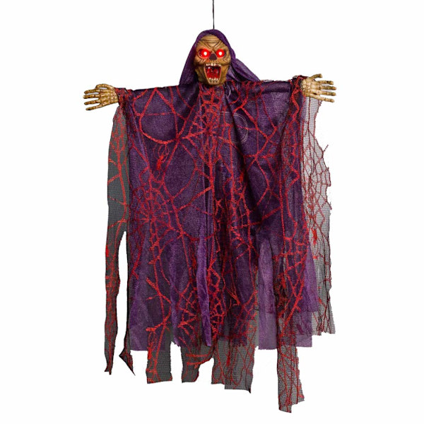20\" Skrekk Halloween Henge-spøkelse med skummel skrik og glødende LED-røde øyne (lilla)