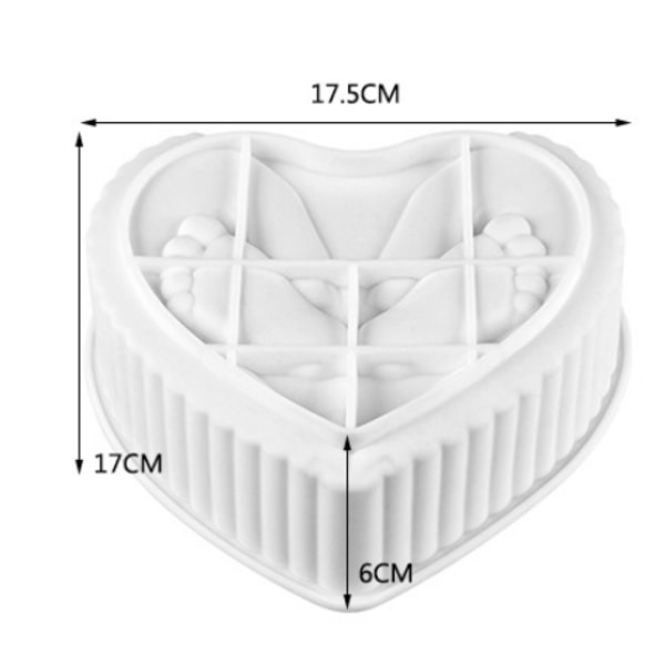Hjerteformet silikonekageform (hvid), kagebageform, slip-let hurtig udløsning, bageform til mousse-kager
