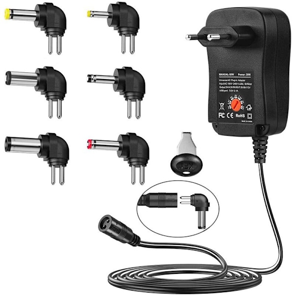 Sektor adapter 30W Multifunktionsoplader med justerbar spænding 3V-12V justerbar