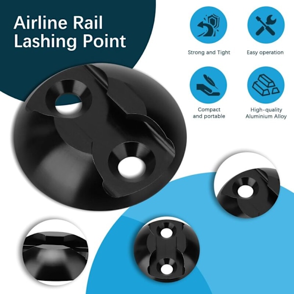 Sæt med 10 luftfartsskinne-stuvningsplader, i aluminium, til at sikre lasten, til lastbil, autocamper, dampbåd (sort, diameter 44 mm)