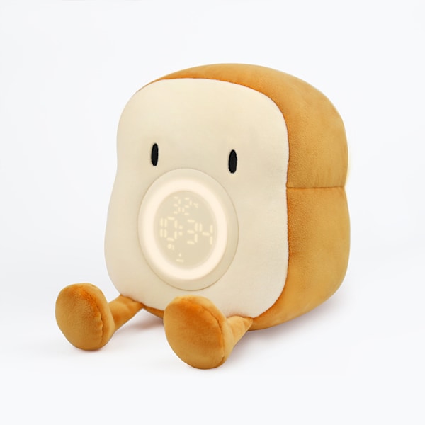 Plush Toast väckarklocka USB-laddning mobiltelefonhållare Dimning sängbordssovlampa LED-tidslampa