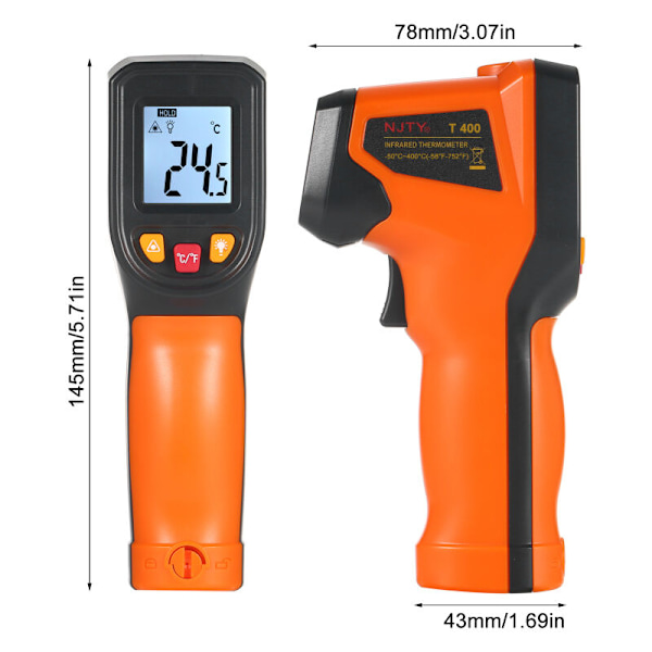 Infrarødt termometer digital temperaturpistol uden kontakt -50 ° C400 ° C (-58 ° F752 ° F) IR termometer til industri, køkken, bil, ikke til