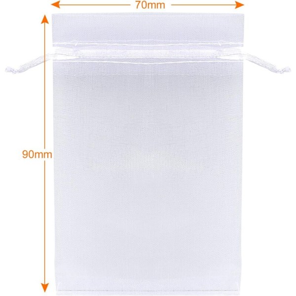 120 x Hvide organza poser organza gaveposer 7 x 9 cm, hvid, 7 x 9 cm