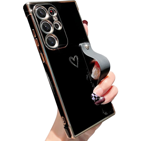 Sød hjertemønster Tpu-belægning etui kompatibel med Galaxy S23 Ultra, med justerbar håndledsrem