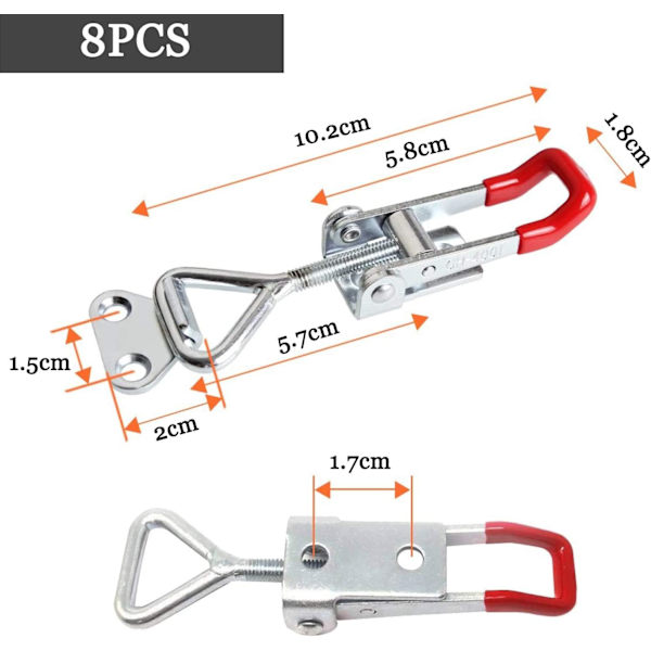 Metal Toggle Latch, 8 stk. Toggle Clamp Toggles, 4001 Quick Release Clasp Fixing Buckle Med Justerbar Spænde Til Skab, Dør, Kasse, Etui Uden Lo