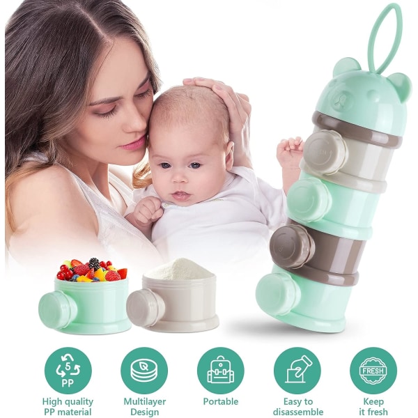 Doseur De Lai（Blå）, Doseur Bébé Distributeur en Poudre Portable Avec 4 Compartiments et Bec Verseur Boîtes Empilables Convient Pour Les Collations,L