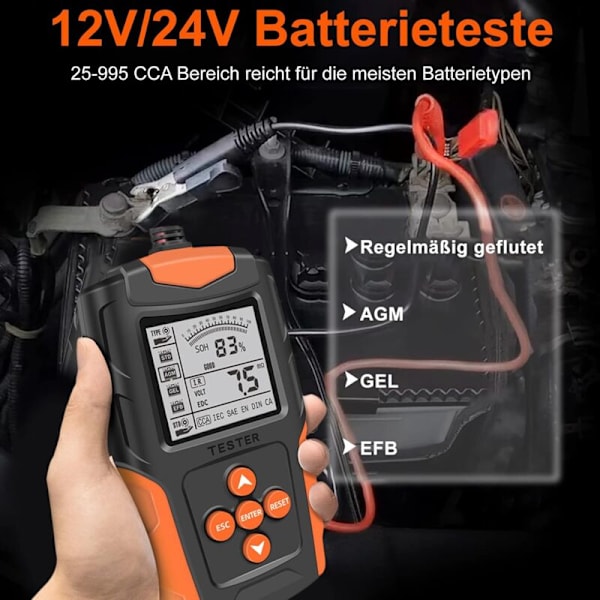 12 V/24 V bilbatteritestare - Bilbatteritestare - Billaddningssystem - Digitalt testverktyg - Bilbatterianalysator - Batteritestare för