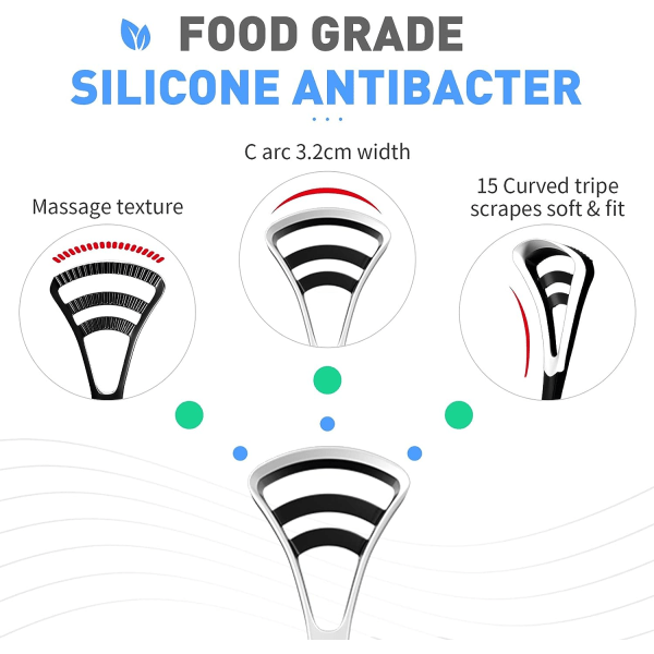 3-paknings tungeskraper for munnhygiene og frisk pust, lett å