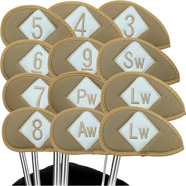 Golfklubbs huvudskydd Järn huvudskydd Skyddande lock Lyx PU Läder Vänsterhänt Högerhänt 12 Pack, Golfklubbsöverdrag Huvudskydd Set med Lätt