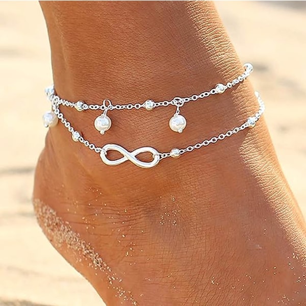 Boho Double Anklet Silver Bead Anklet Armband Beads Chain Foreve